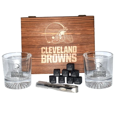 The Memory Company Cleveland Browns Wood Boxed Drinkware Set