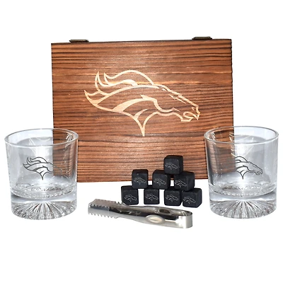 The Memory Company Denver Broncos Wood Boxed Drinkware Set