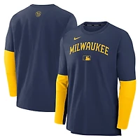 Men's Nike Navy/Gold Milwaukee Brewers Authentic Collection Player Dri-FIT Lightweight Pullover