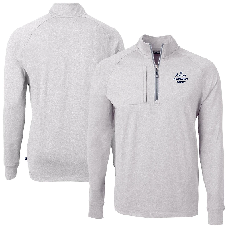 Men's Cutter & Buck Heather Gray Notre Dame Fighting Irish Play Like A Champion Today Adapt Eco Knit Heather Quarter-Zip Sweatshirt