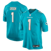 Men's Nike Number 1 Groom Aqua Miami Dolphins Game Jersey