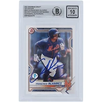 Francisco Alvarez New York Mets Autographed 2021 Bowman Draft 1st Edition #BD-112 Beckett Fanatics Witnessed Authenticated 10 Card