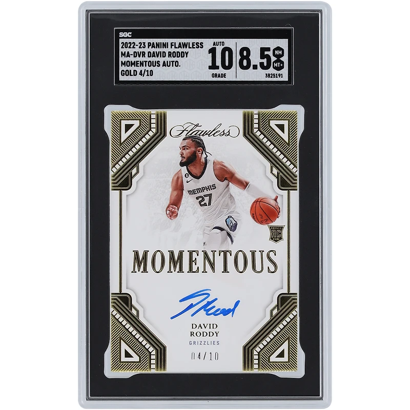 David Roddy Memphis Grizzlies Autographed 2022-23 Panini Flawless Momentous Gold #MA-DVR #4/10 SGC Authenticated 8.5/10 Rookie Card