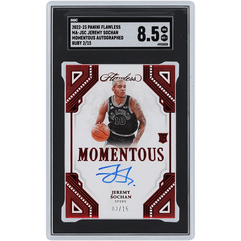 Jeremy Sochan San Antonio Spurs Autographed 2022-23 Panini Flawless Momentous Ruby #MA-JSC #2/15 SGC Authenticated 8.5 Rookie Card
