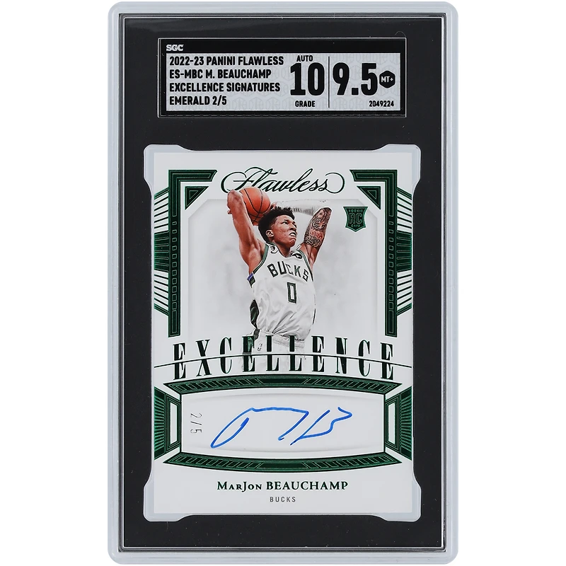 MarJon Beauchamp Milwaukee Bucks Autographed 2022-23 Panini Flawless Excellence Emerald #ES-MBC #2/5 SGC Authenticated 9.5/10 Rookie Card