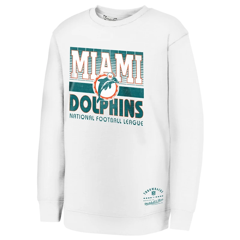 Youth White Miami Dolphins Retro Big Game Fleece Pullover Sweatshirt