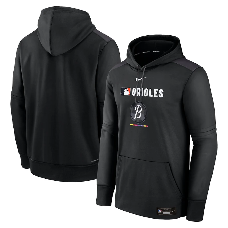 Men's Nike  Black Baltimore Orioles Authentic Collection City Connect Therma Pullover Hoodie