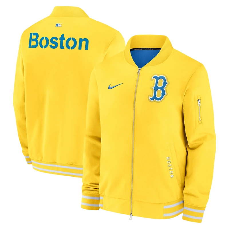 Men's Nike Gold Boston Red Sox Authentic Collection City Connect Full-Zip Bomber Jacket