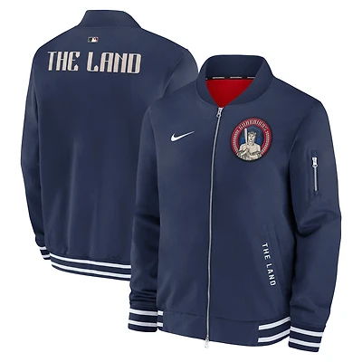 Men's Nike  Navy Cleveland Guardians Authentic Collection City Connect Full-Zip Bomber Jacket