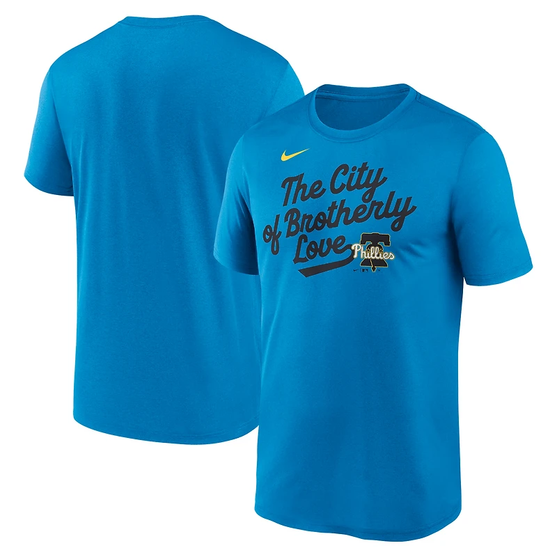 Men's Nike Blue Philadelphia Phillies City Connect Team Phrase Script Legend Performance T-Shirt