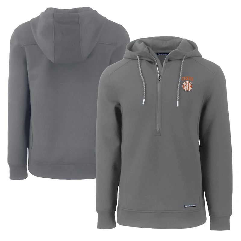 Men's Cutter & Buck Gray Texas Longhorns SEC Roam Eco Recycled Half-Zip Hoodie
