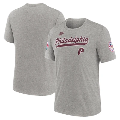 Men's Nike Heather Gray Philadelphia Phillies Cooperstown Collection Eras Tri-Blend T-Shirt
