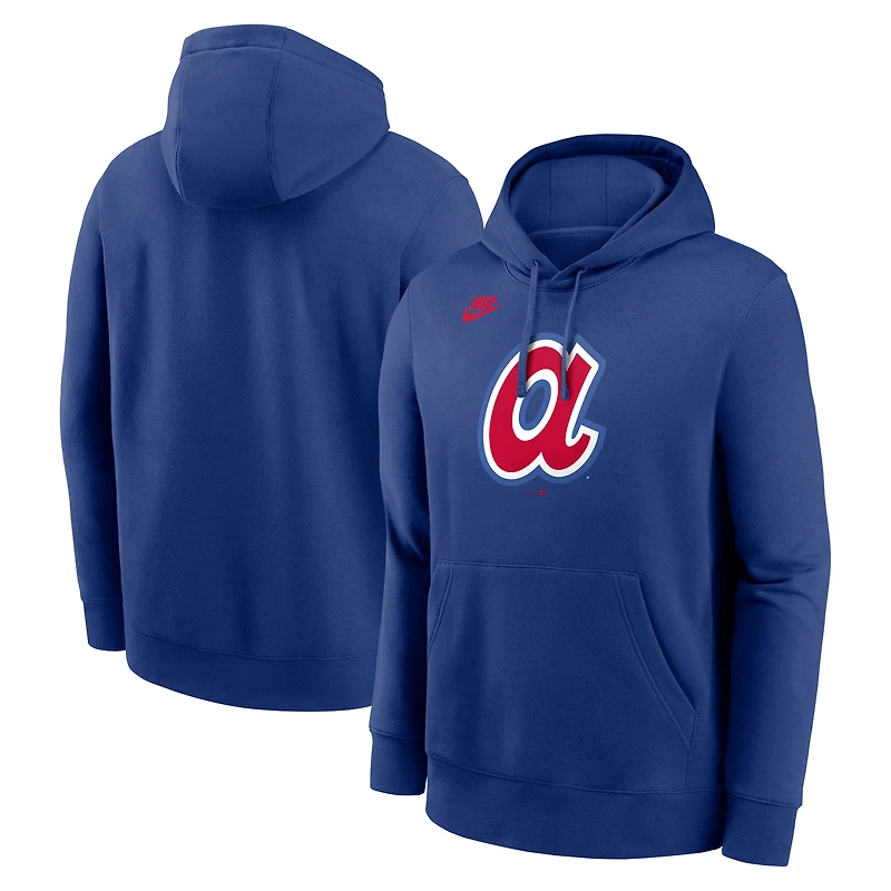 Men's Nike Royal Atlanta Braves Cooperstown Collection Logo Club Pullover Hoodie
