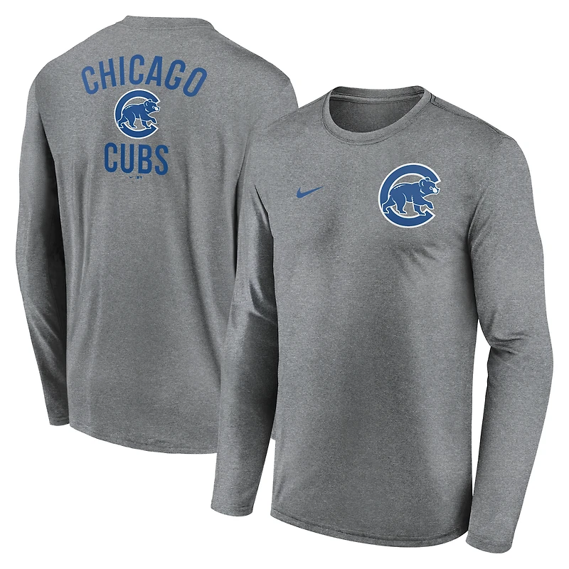 Men's Nike Heather Charcoal Chicago Cubs 2-Hit Legend Dri-FIT Long Sleeve T-Shirt