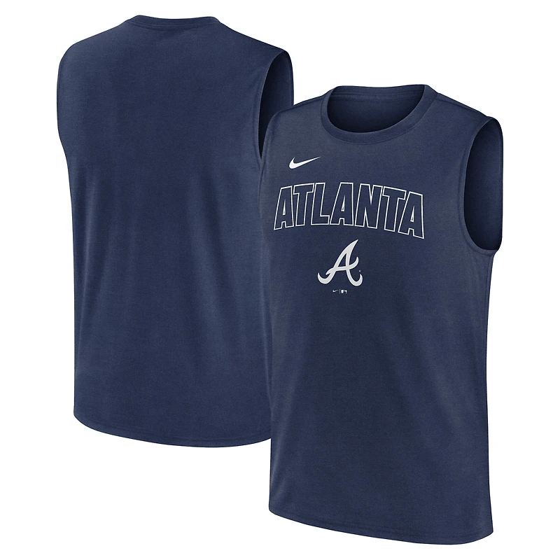 Men's Nike Navy Atlanta Braves Knockout Dri-FIT Muscle Tank Top