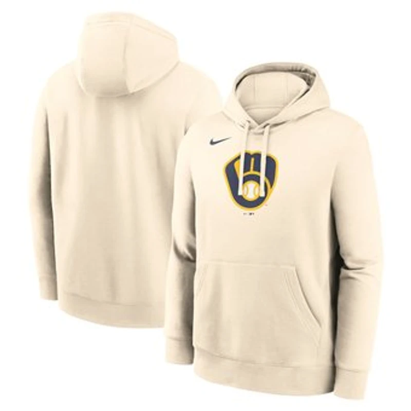 Men's Nike Cream Milwaukee Brewers Logo Club Fleece Hoodie