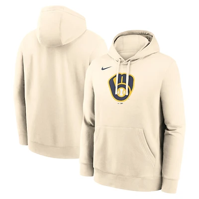 Men's Nike Cream Milwaukee Brewers Logo Club Fleece Hoodie