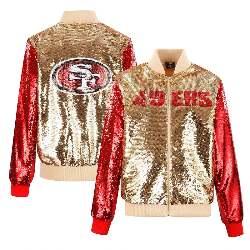 Women's Cuce Gold San Francisco 49ers Two-Tone Team Colored Full-Zip Sequin Jacket