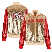 Women's Cuce Gold San Francisco 49ers Two-Tone Team Colored Full-Zip Sequin Jacket