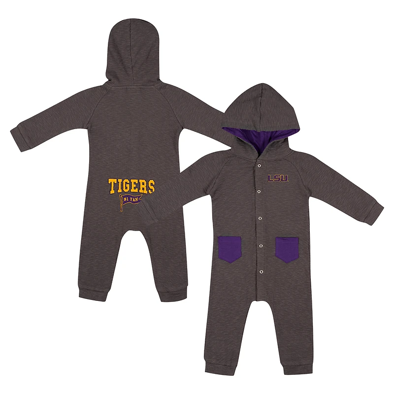 Newborn & Infant Colosseum Charcoal LSU Tigers Zando-Zan Waffle Full-Snap Hooded Romper