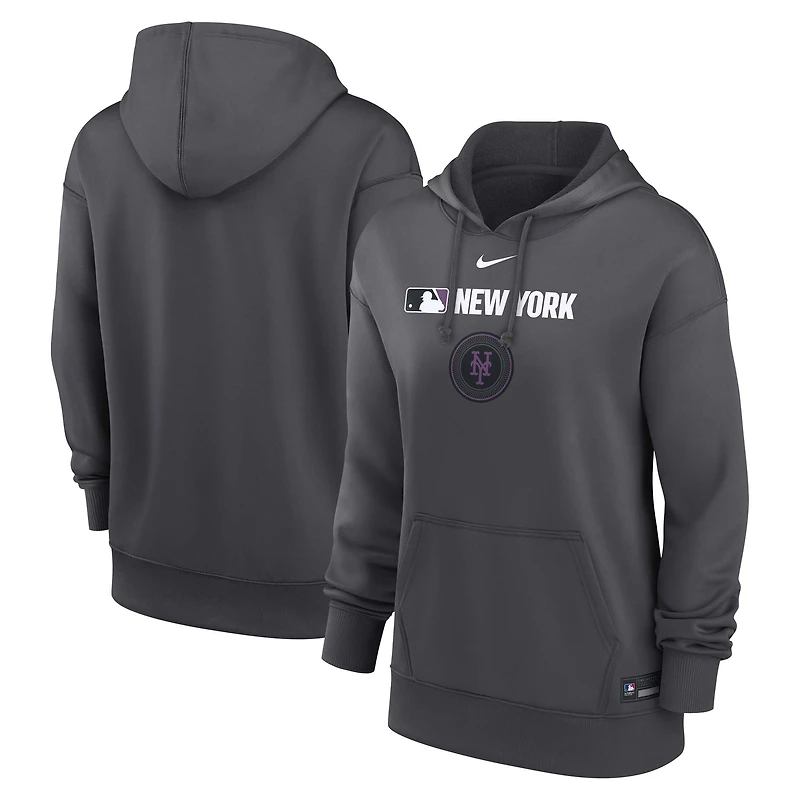 Women's Nike Anthracite New York Mets Authentic Collection City Connect Performance Pullover Hoodie