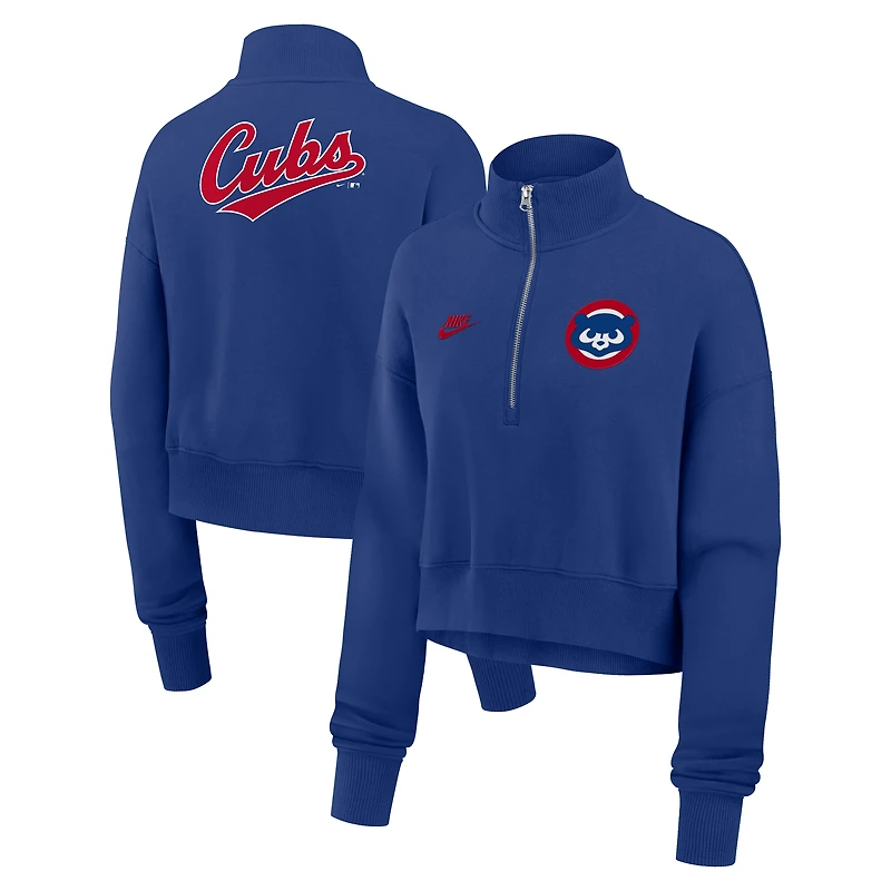 Women's Nike Royal Chicago Cubs Cooperstown Collection Phoenix Fleece Half-Zip Sweatshirt