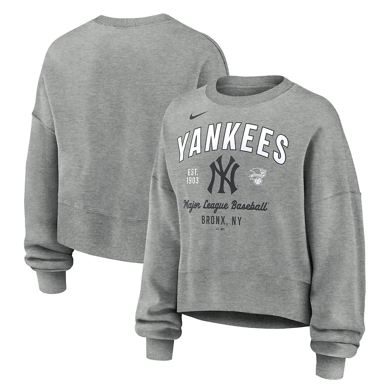 Women's Nike Heather Gray New York Yankees Oversized High Hip Pullover Sweatshirt