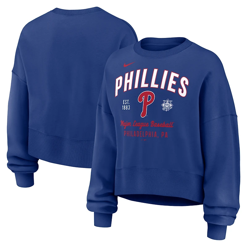 Women's Nike Royal Philadelphia Phillies Oversized High Hip Pullover Sweatshirt