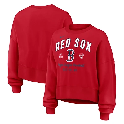 Women's Nike Red Boston Red Sox Oversized High Hip Pullover Sweatshirt