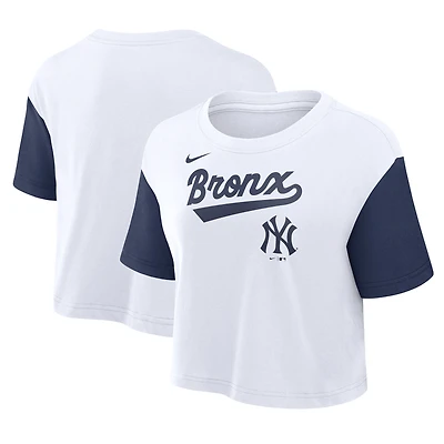 Women's Nike White/Navy New York Yankees Script Dri-FIT Cropped T-Shirt