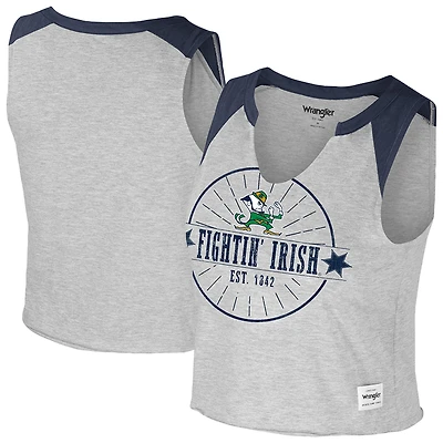 Women's Colosseum x Wrangler Heather Gray Notre Dame Fighting Irish Vintage Muscle Cropped T-Shirt