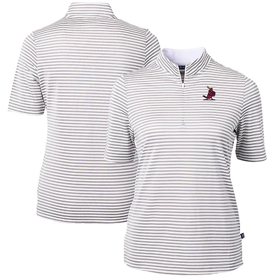 Women's Cutter & Buck Gray/White St. Louis Cardinals Cooperstown Collection Virtue Eco Pique Stripe Recycled Tri-Blend Quarter-Zip Top