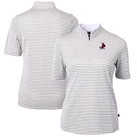 Women's Cutter & Buck Gray/White St. Louis Cardinals Cooperstown Collection Virtue Eco Pique Stripe Recycled Tri-Blend Quarter-Zip Top