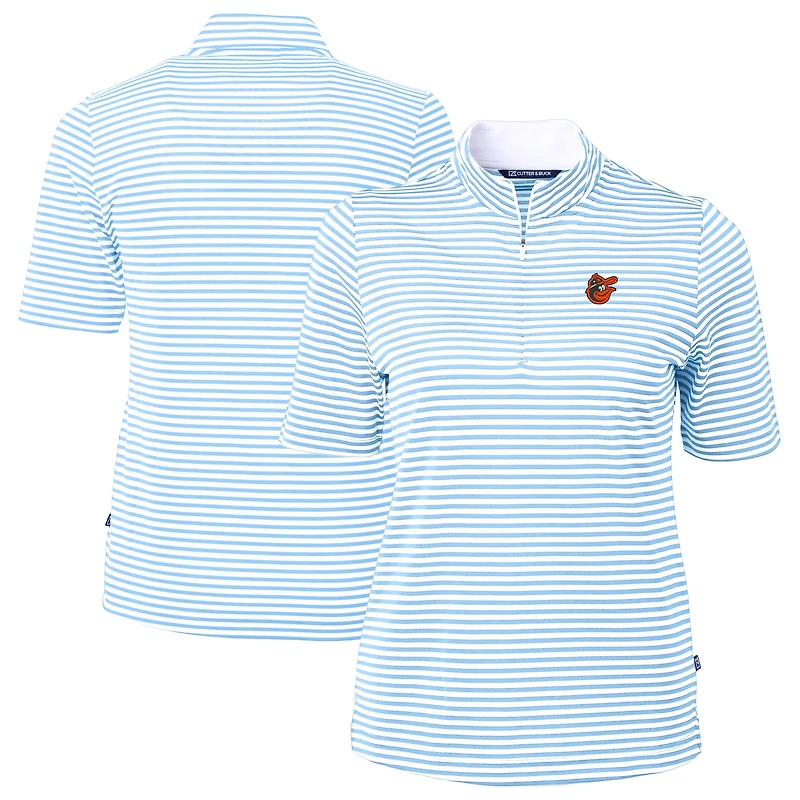 Women's Cutter & Buck Powder Blue/White Baltimore Orioles  Virtue Eco Pique Stripe Recycled Tri-Blend Quarter-Zip Top