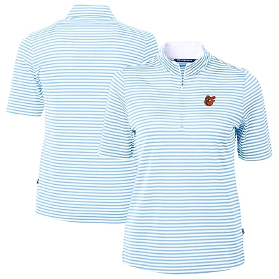 Women's Cutter & Buck Powder Blue/White Baltimore Orioles  Virtue Eco Pique Stripe Recycled Tri-Blend Quarter-Zip Top