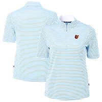 Women's Cutter & Buck Powder Blue/White Baltimore Orioles  Virtue Eco Pique Stripe Recycled Tri-Blend Quarter-Zip Top