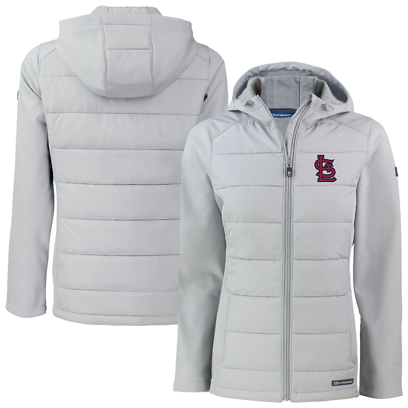 Women's Cutter & Buck Light Gray St. Louis Cardinals  Evoke Hybrid Eco Softshell Recycled Full-Zip Hoodie Jacket