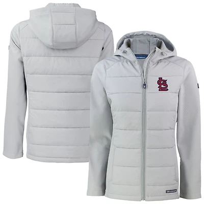Women's Cutter & Buck Light Gray St. Louis Cardinals  Evoke Hybrid Eco Softshell Recycled Full-Zip Hoodie Jacket