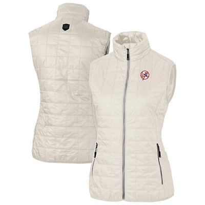 Women's Cutter & Buck Oatmeal New York Yankees Cooperstown Collection Rainier PrimaLoft Eco Insulated Full-Zip Puffer Vest