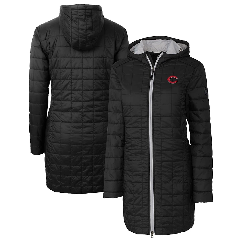 Women's Cutter & Buck  Black Cincinnati Reds Rainier Primaloft Eco Insulated Hooded Full-Zip Long Coat