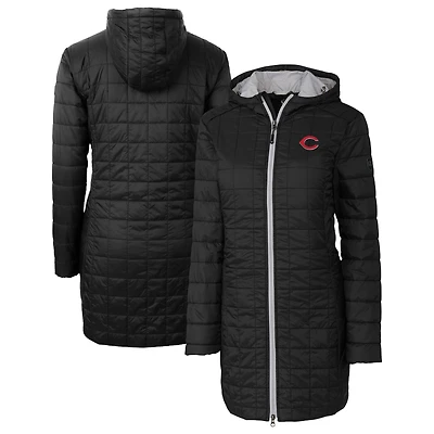 Women's Cutter & Buck  Black Cincinnati Reds Rainier Primaloft Eco Insulated Hooded Full-Zip Long Coat