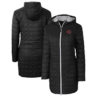 Women's Cutter & Buck  Black Cincinnati Reds Rainier Primaloft Eco Insulated Hooded Full-Zip Long Coat