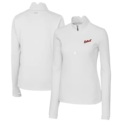 Women's Cutter & Buck White Detroit Tigers  Traverse Stretch Quarter-Zip Pullover Top