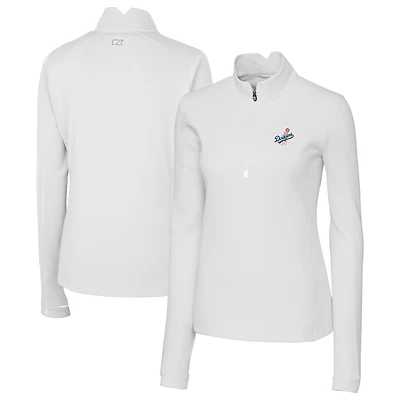 Women's Cutter & Buck White Los Angeles Dodgers  Traverse Stretch Quarter-Zip Pullover Top