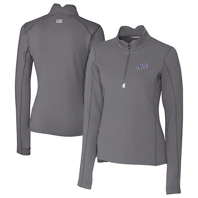 Women's Cutter & Buck Gray New York Mets  Traverse Stretch Quarter-Zip Pullover Top