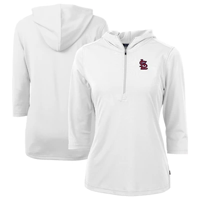 Women's Cutter & Buck White St. Louis Cardinals  DryTec Virtue Eco Pique Recycled 3/4-Sleeve Half-Zip Pullover Hoodie