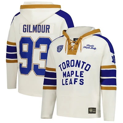Men's '47 Doug Gilmour Cream Toronto Maple Leafs Blue Line Heritage Name & Number Lace-Up Pullover Hoodie