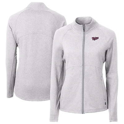 Women's Cutter & Buck  Heather Gray Minnesota Twins Throwback Adapt Eco Knit Hybrid Recycled Full-Zip Jacket