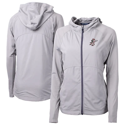 Women's Cutter & Buck Gray Cincinnati Reds Cooperstown Collection Adapt Eco Knit Hybrid Recycled Full-Zip Hoodie