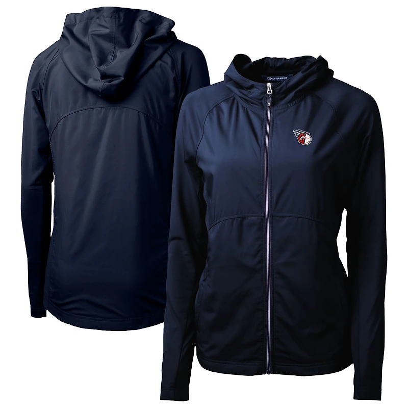 Women's Cutter & Buck Navy Cleveland Guardians Adapt Eco Knit Hybrid Recycled Full-Zip Hoodie
